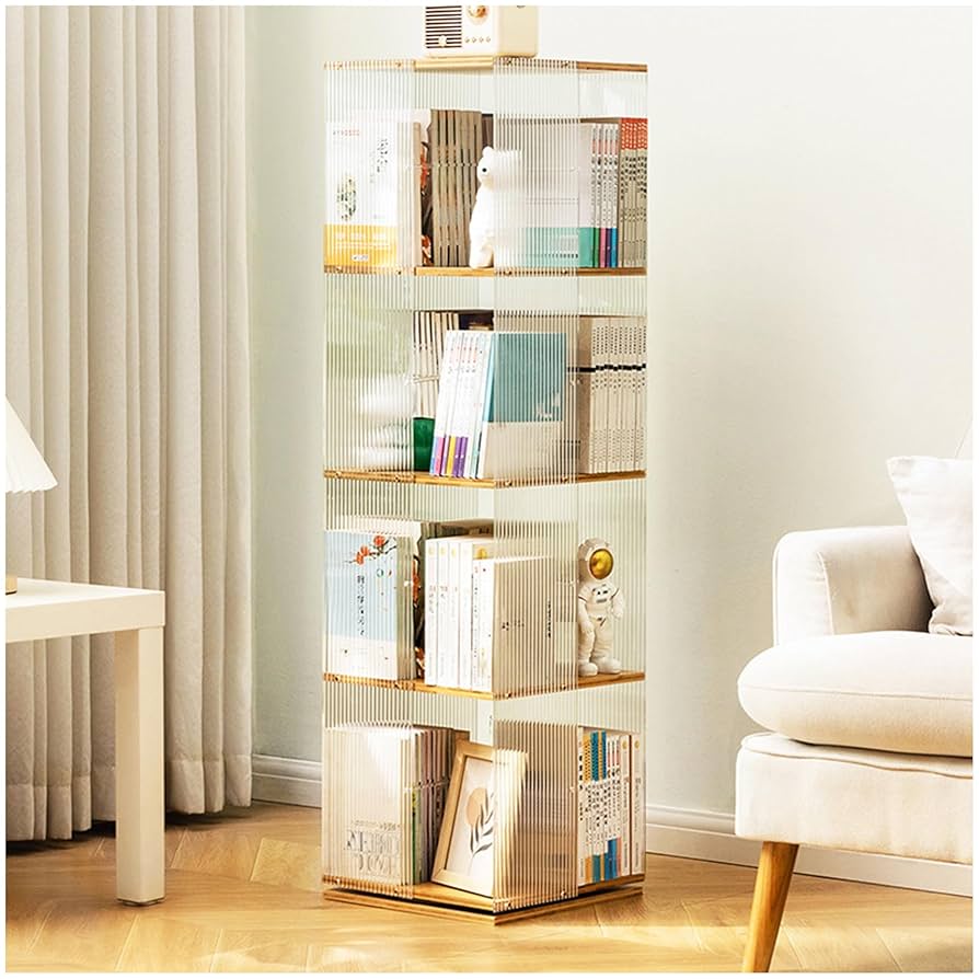 回転本棚 棚 360°回転 透明アクリル 本棚 絵本ラック 4段 Amazon｜竹製 360°本棚 透明 回転式本棚 3/4/5段 A4紙が入る高さ